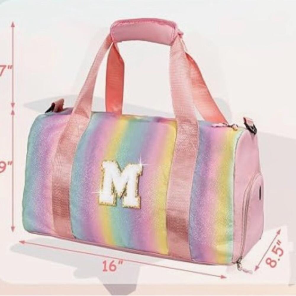 NWOT Colorful Kids Duffle Bag w shoe compartment with Initial L - Picture 2 of 7